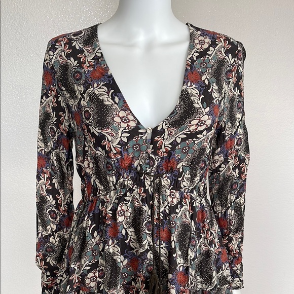 Free People Black Graphic Long Sleeve Mini Dress - Picture 4 of 16